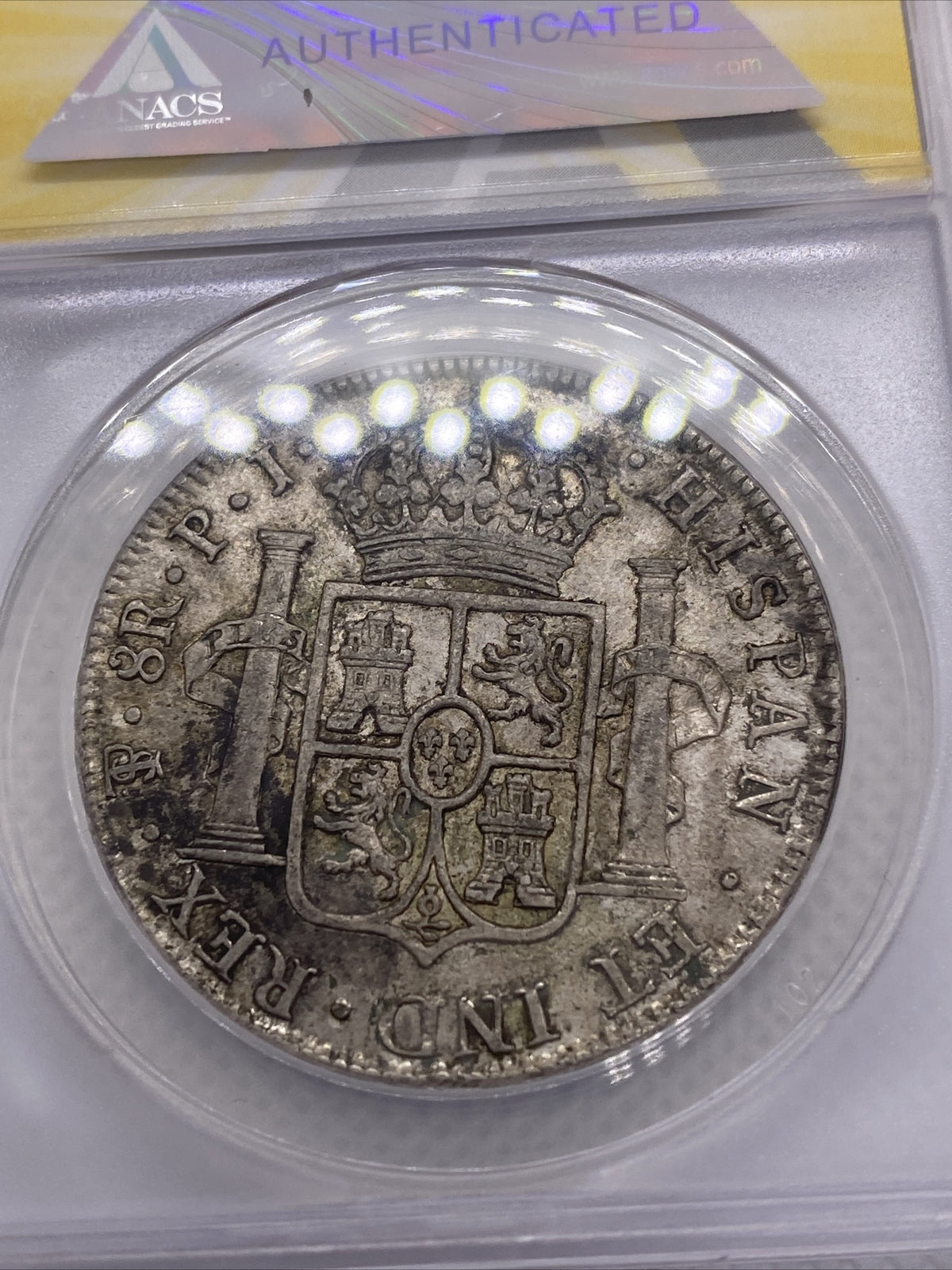 1818 PTS PJ Bolivia Silver 8R 8 Reales AU 50 Details Anacs Silver Potosi #558