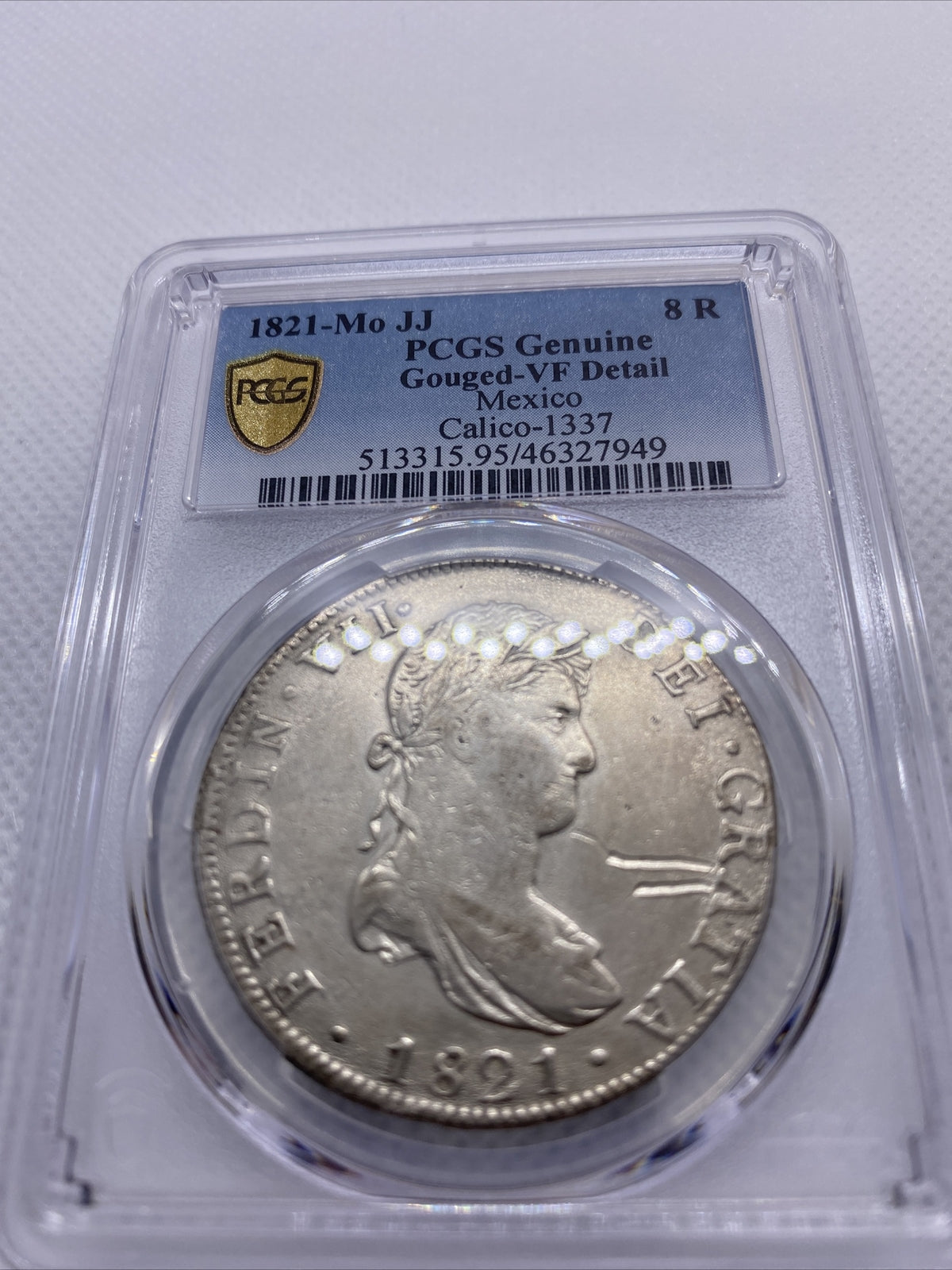 1821 Mo JJ Mexico 8 Reales Silver Ferdinand VII Calico-1337 PCGS VF Det #7949