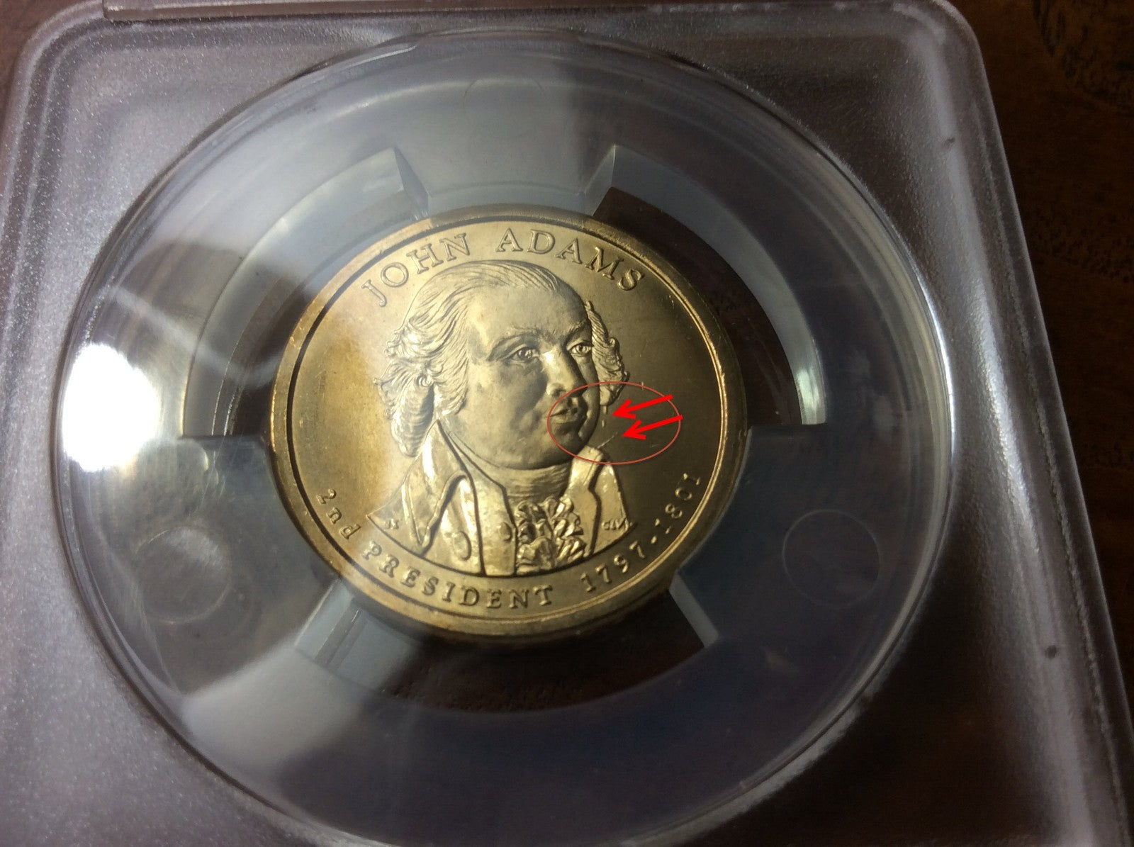 2007 John Adams Presidential Dollar Die Clash Anacs MS65 Rare ERROR COIN **567