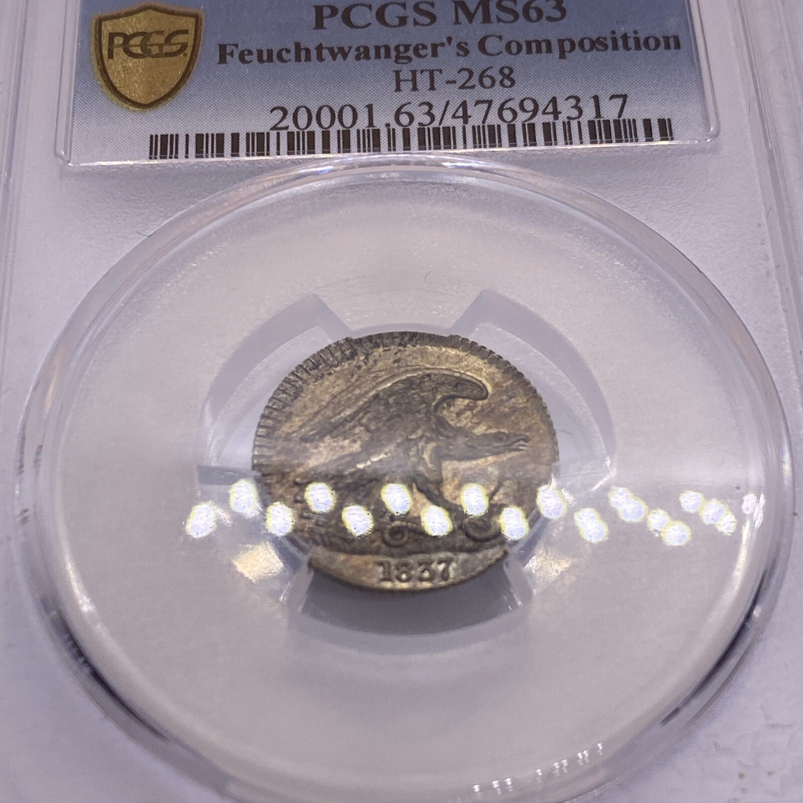 1837 Feuchtwanger 1C PCGS MS63 Beautiful Coin Looks Great Unique Rare High Grade