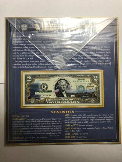 COLORIZED $2 NOTE SET VERMONT and OKLAHOMA GENUINE LEGAL TENDER