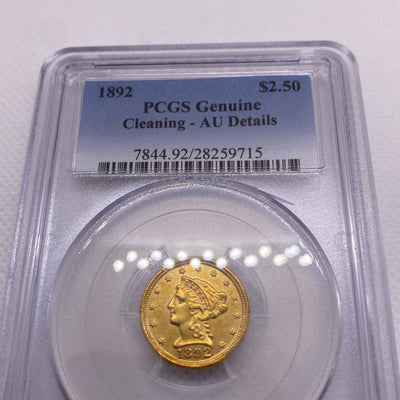 1892 Quarter Eagle $2.50 Gold Coin - NGC Graded AU Details VERY RARE Low Mintage