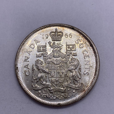 1966 Canada 50 Cents Proof Like Silver Coin Great Looking Silver Coin #917-10