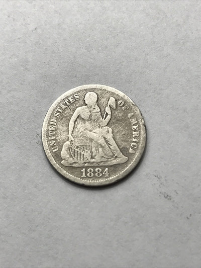 1884 Seated Liberty Dime Silver 90% Coin #RR84
