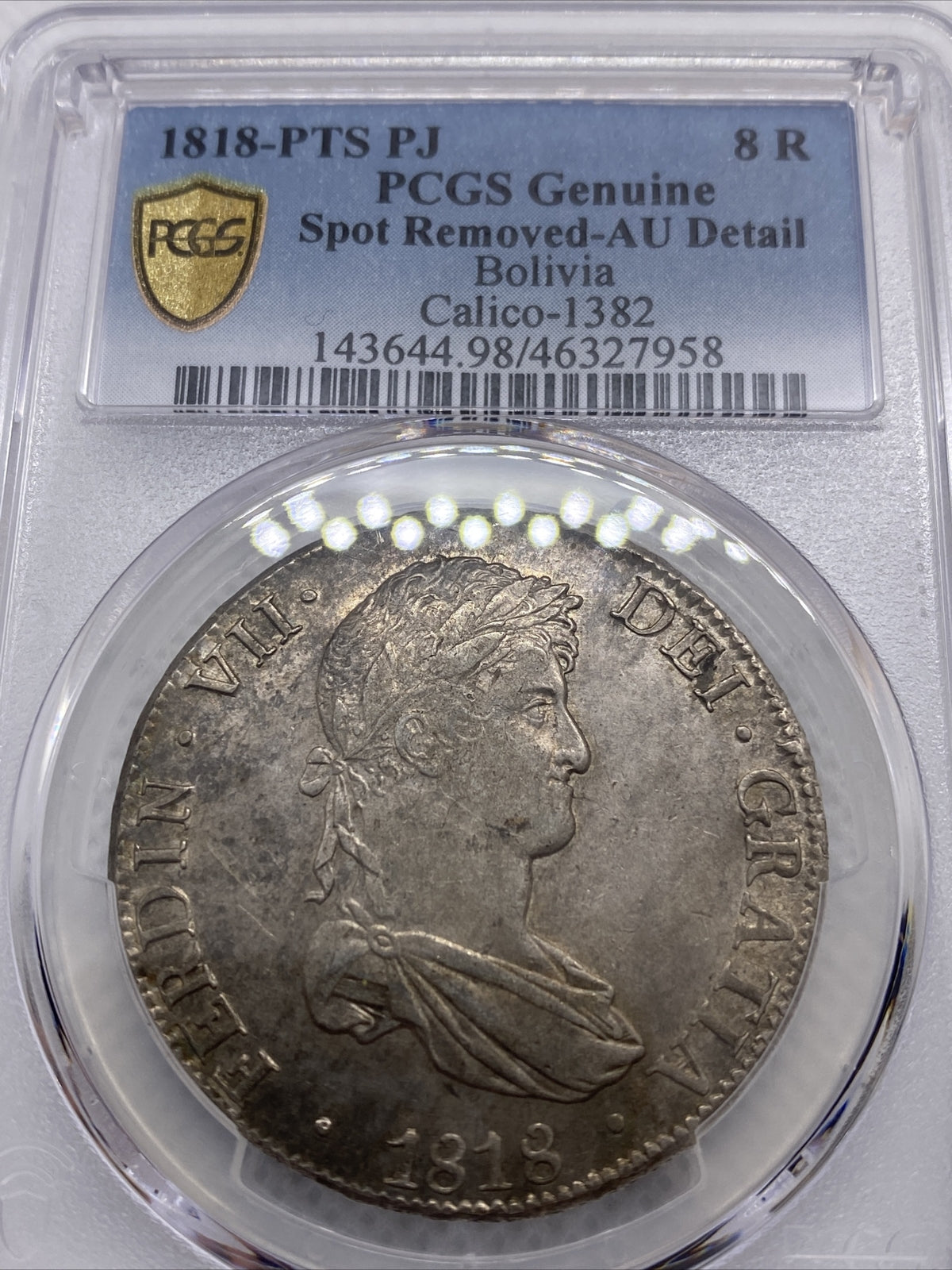1818 PTS PJ Bolivia Silver 8R 8 Reales AU Details PCGS Silver Potosi #7958