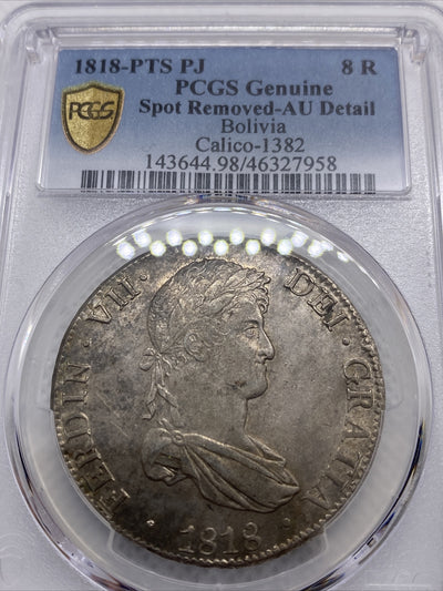 1818 PTS PJ Bolivia Silver 8R 8 Reales AU Details PCGS Silver Potosi #7958