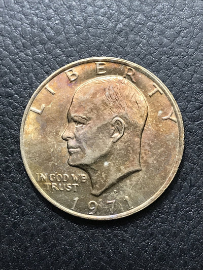 1971-D EISENHOWER TWO(2) $1 DOLLARS BU TONED COINS IN HIGH GRADE #IKE-635GE