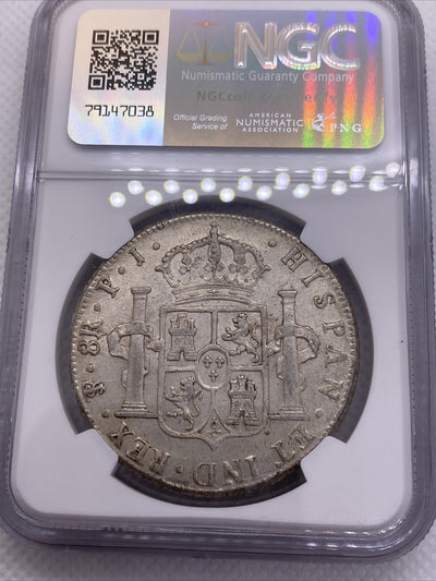 1808 PTS PJ SILVER CHARLES IIII 8 REALES BOLIVIA NGC MS-61 VERY RARE UNC COIN