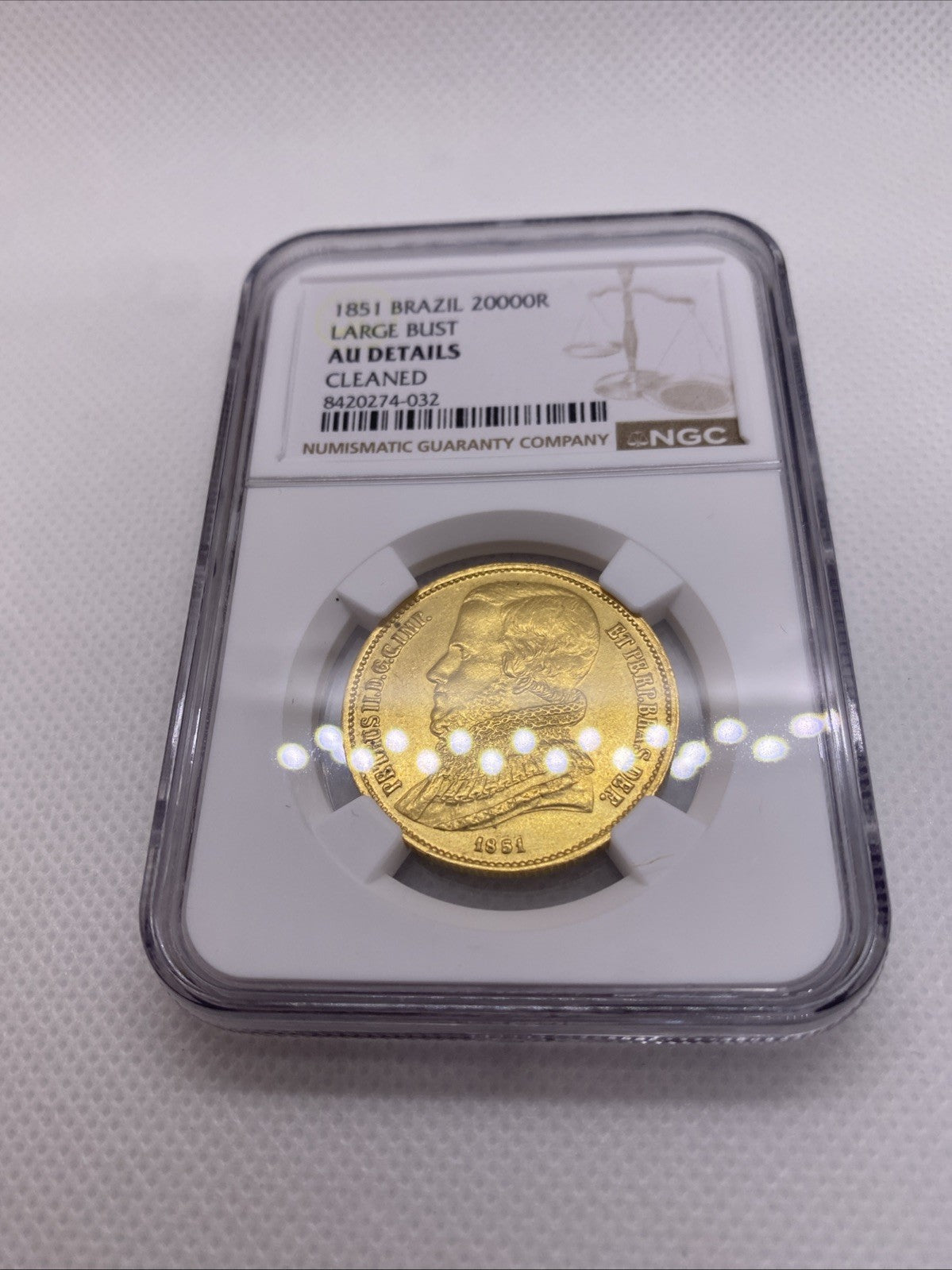 1851 Brazil 20000 Reis Large Bust NGC AU Det. Rio de Janeiro RARE