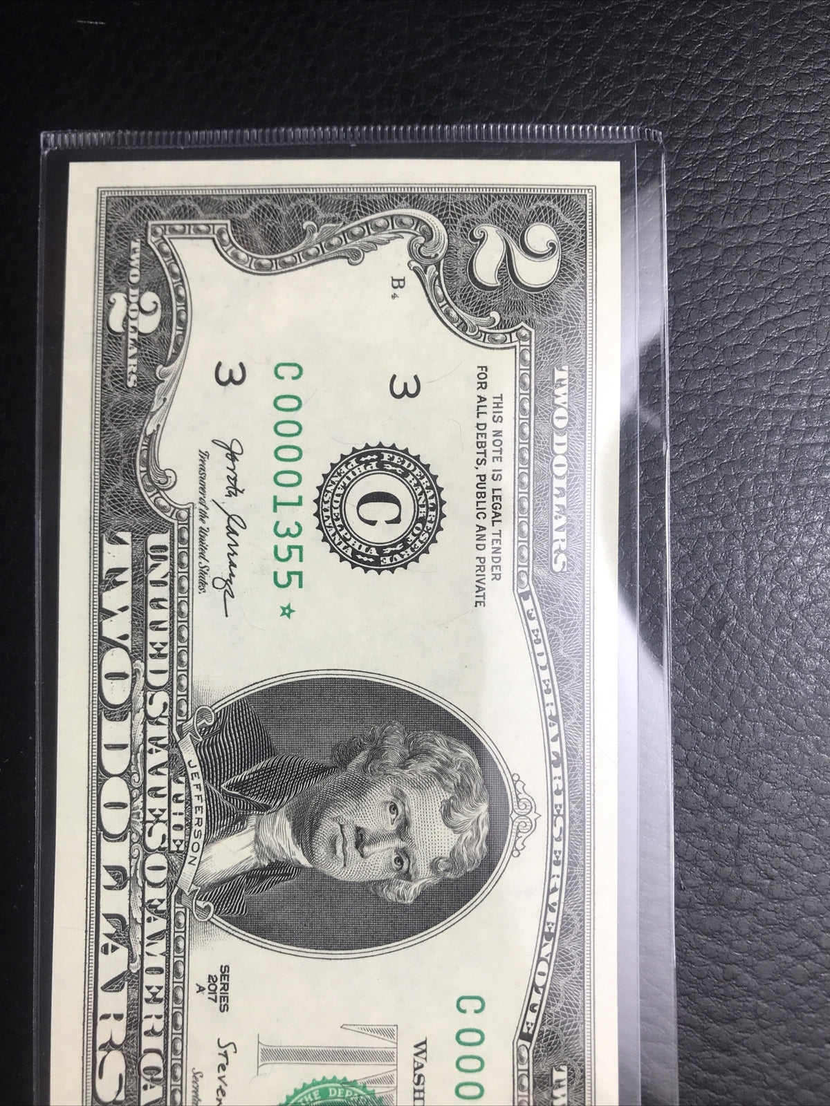 $2 Rare Uncirculated Low FOUR (4) Digits  ⭐️ STAR NOTE ⭐ 1355*