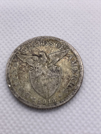 1918 S 50 Centavos Philippines San Francisco Mint Silver Coin Fifty Centavos