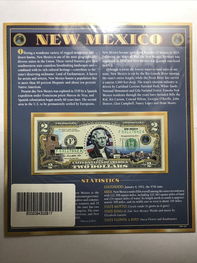 COLORIZED $2 NOTE SET NEW JERSEY and NEW MEXICO GENUINE LEGAL TENDER