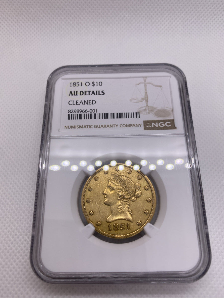 1851 O $10 Gold Coin NGC Graded AU Det. Ten Dollars Gold New Orleans Better RARE
