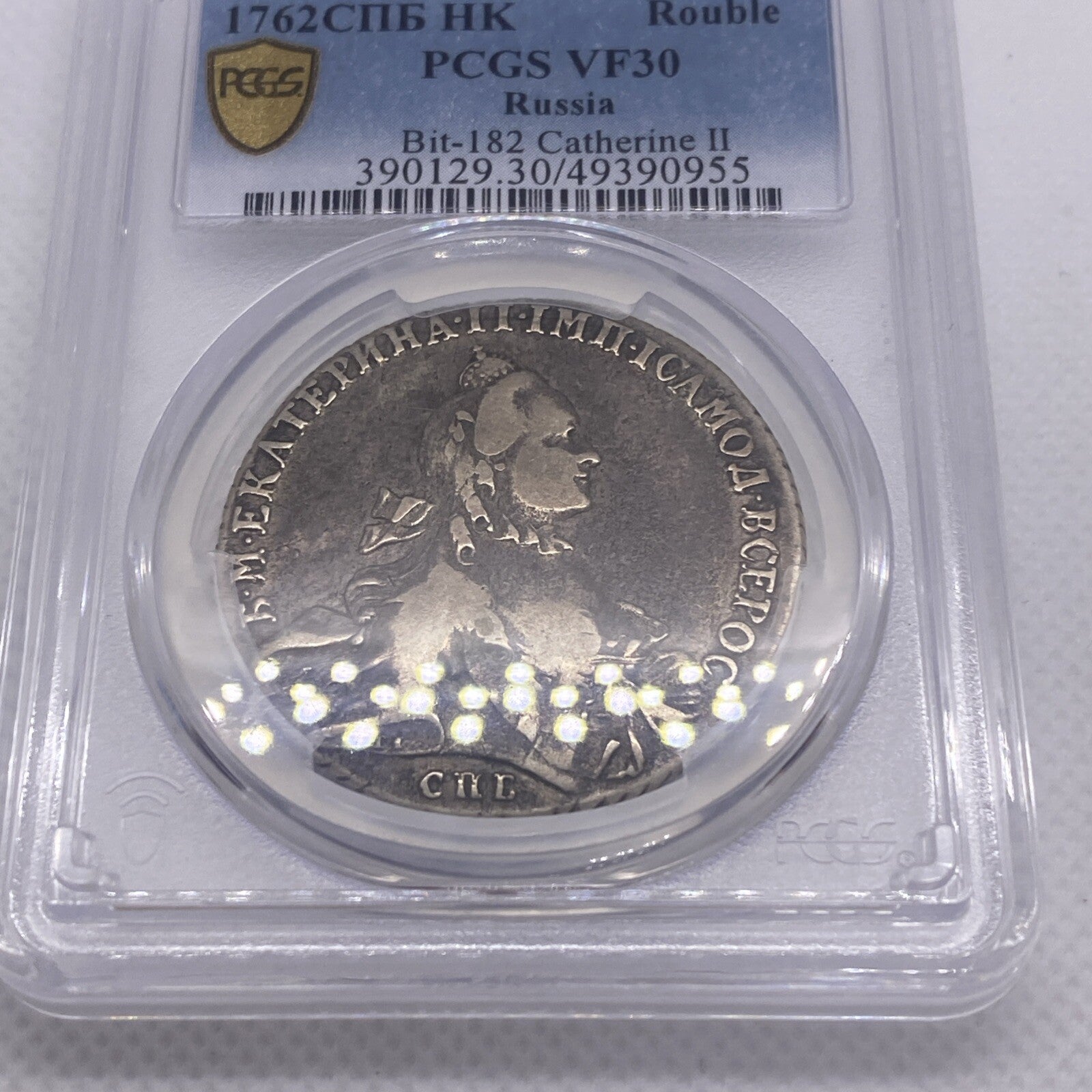 1762 SPB HK Rouble Silver Russian Coin Ruble PCGS GRADED VF30 RARE