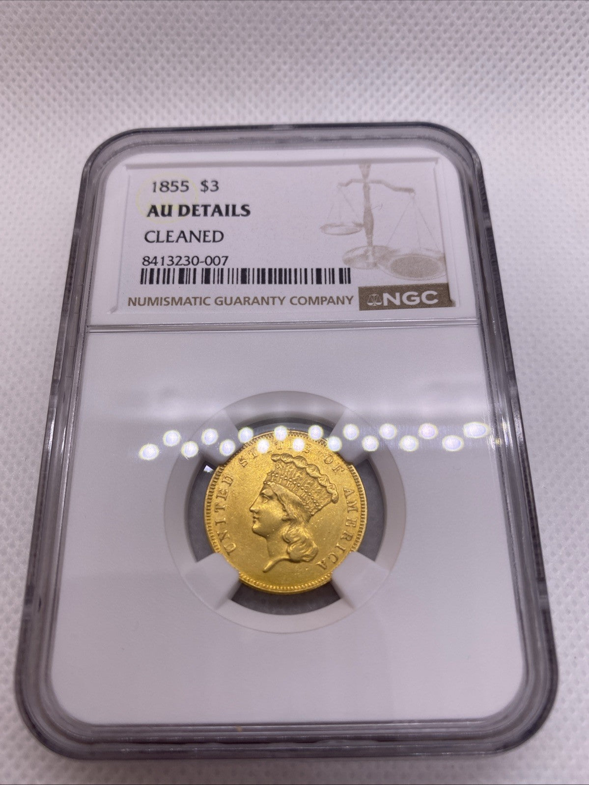 1855 Three Dollar Indian Gold Coin $3 NGC AU Details RARE