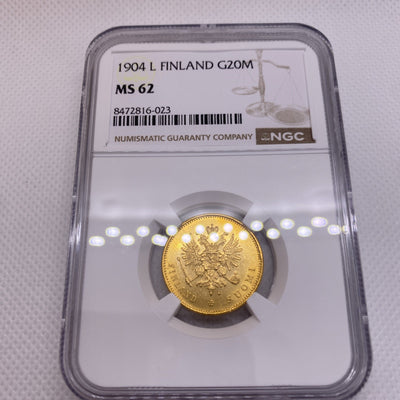 1904-L 20 Markkaa Finland Russia Nicholas II Gold MS62 NGC