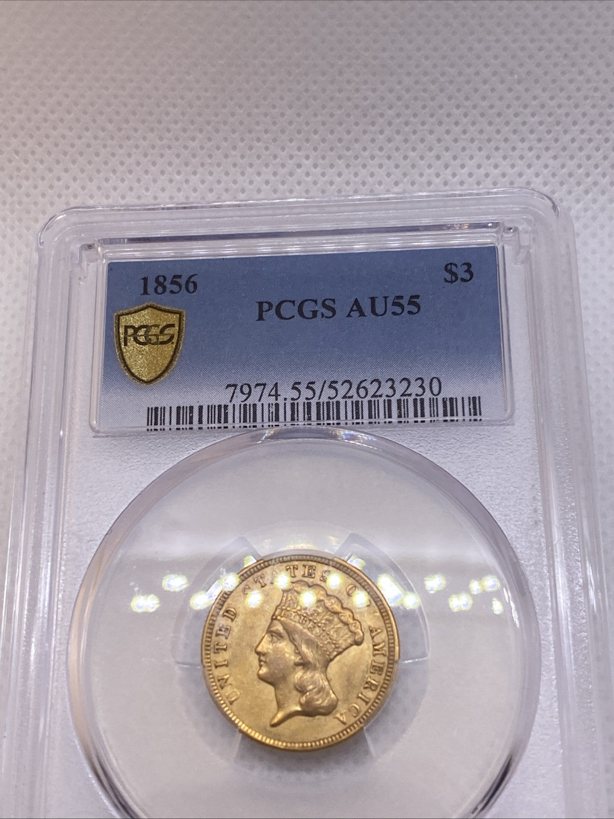 1856 $3 Gold Princess NGC AU55 Three Dollar Gold Piece RARE EARLY US GOLD