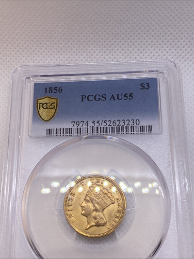 1856 $3 Gold Princess NGC AU55 Three Dollar Gold Piece RARE EARLY US GOLD