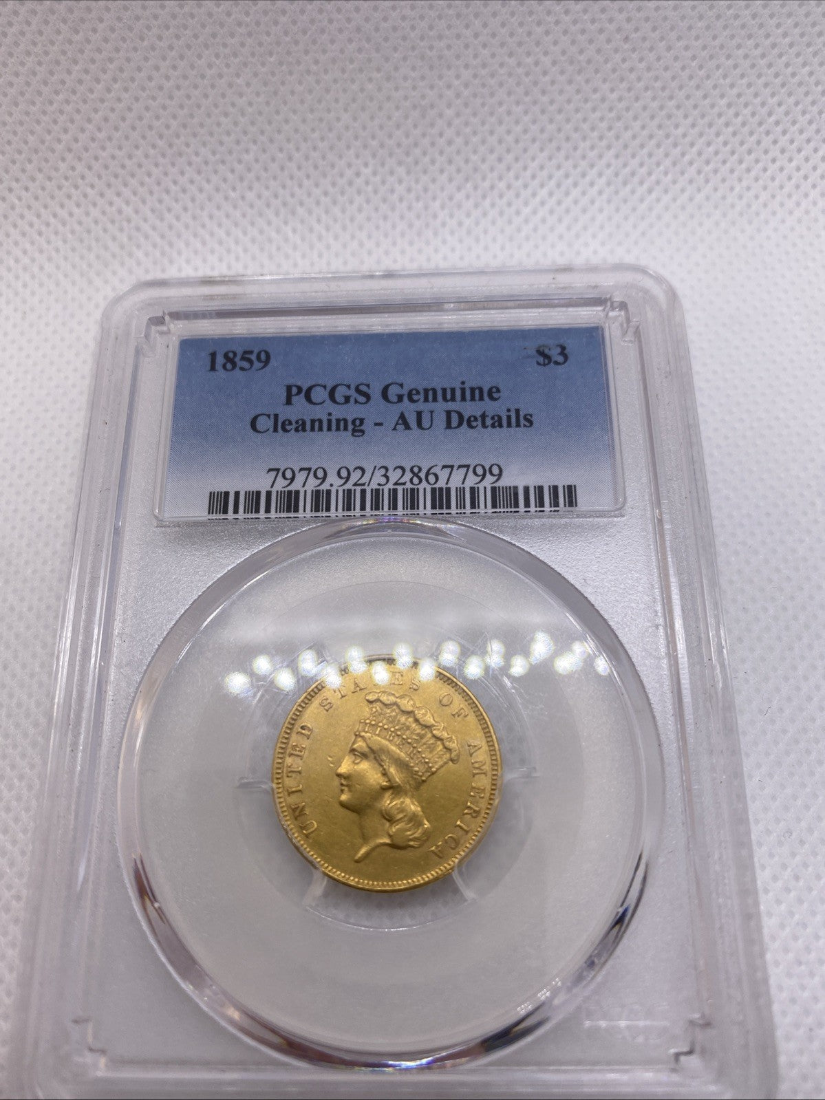 1859 Three Dollar Indian Gold Coin $3 NGC AU Details RARE
