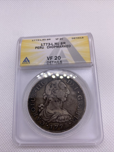 1773 8 Reales Lima Peru Chopmarks Anacs VF20 Details Carlos III (3) #560