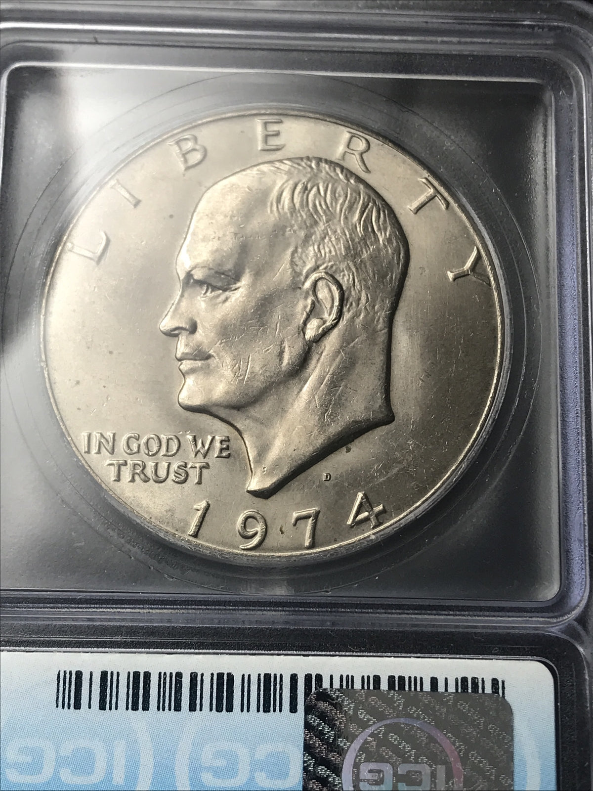 1974 D Eisenhower Dollar ICG MS64 Struck Through $1 Ike Dollar *HIGH GRADE ERROR