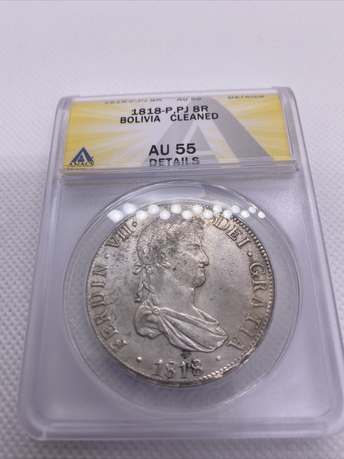 1818 PTS PJ Bolivia Silver 8R 8 Reales AU 55 Details Anacs Silver Potosi #562