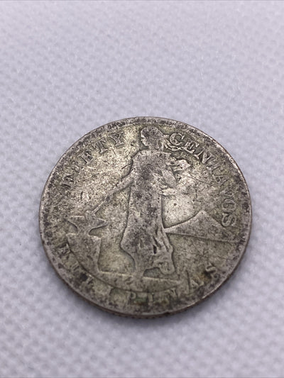 1918 S 50 Centavos Philippines San Francisco Mint Silver Coin Fifty Centavos