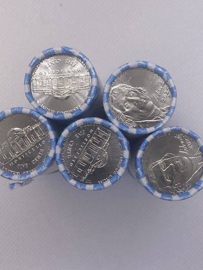 2025 P Jefferson Nickels From BANK BOX - FIVE BU Rolls From The Box Brand New