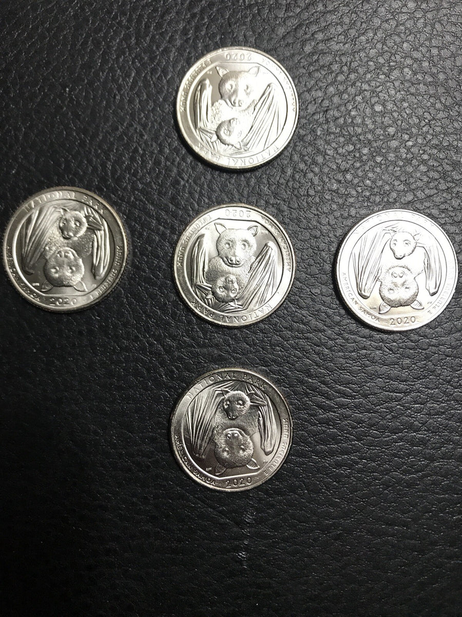 2020 P  US Samoa National Park Five Quarters   "BAT QUARTER" Uncirculated - NEW
