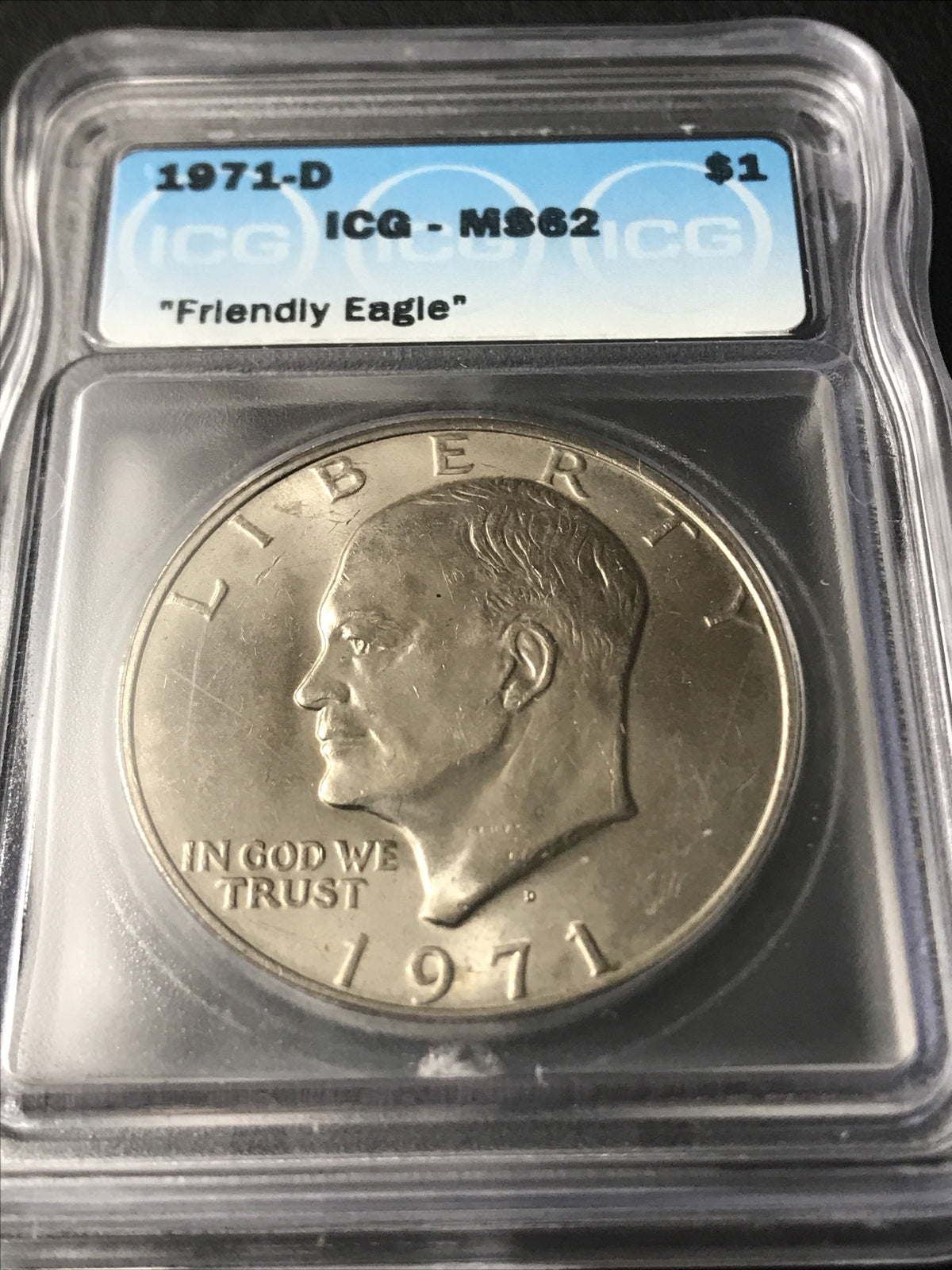 1971 D  Eisenhower IKE Dollar Friendly Eagle ICG MS62 UNC MS 62 RARE #2101
