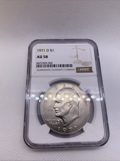 1971-D Eisenhower IKE Dollar NGC AU58 Type 1 Rev RDV-006 Friendly Eagle FS-901