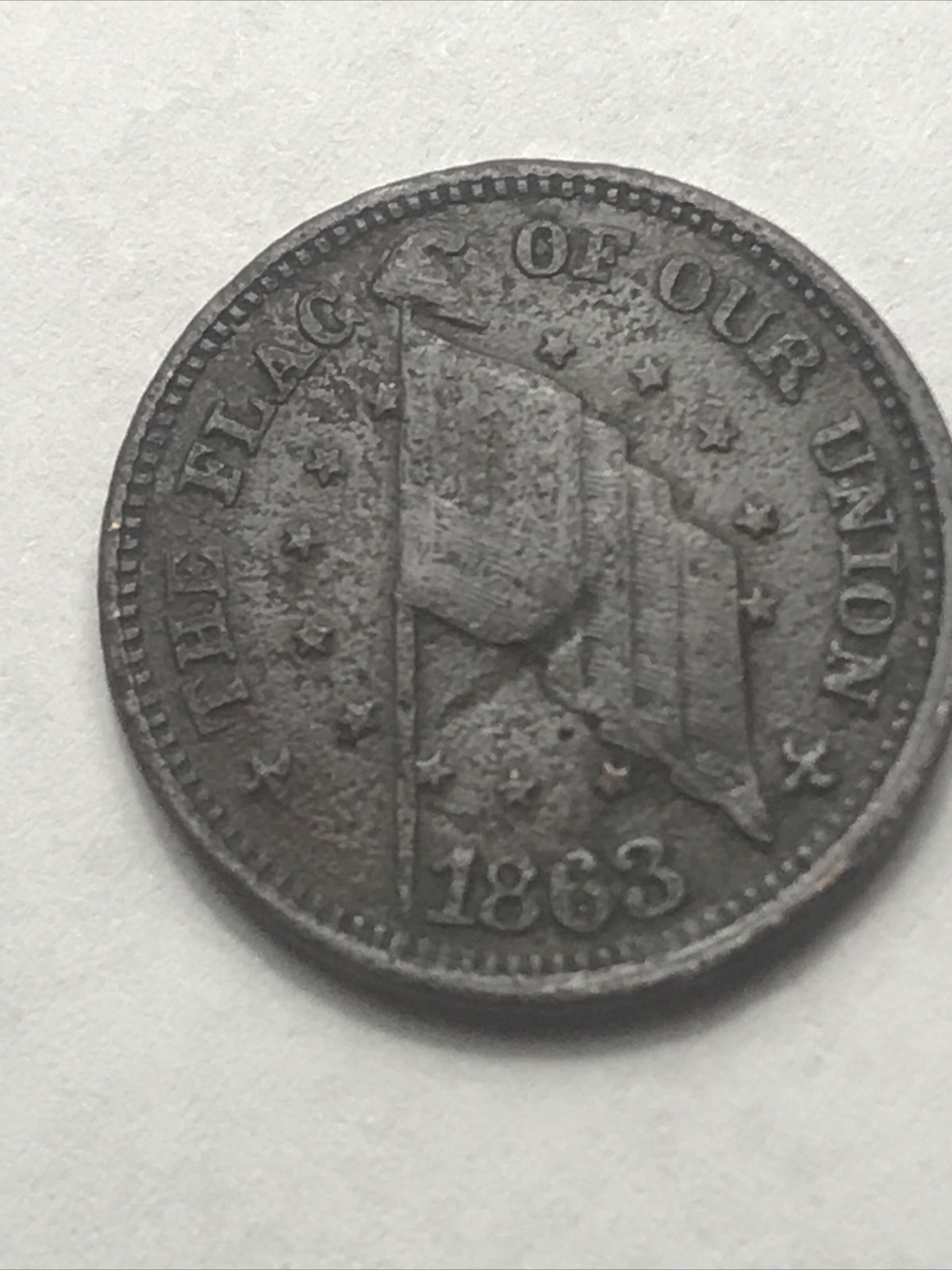 1863 CWT Civil War Token Fuld 207/409b The Flag  Shoot Him on the Spot Dix