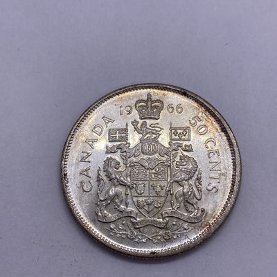 1966 Canada 50 Cents Proof Like Silver Coin Great Looking Silver Coin #917-10