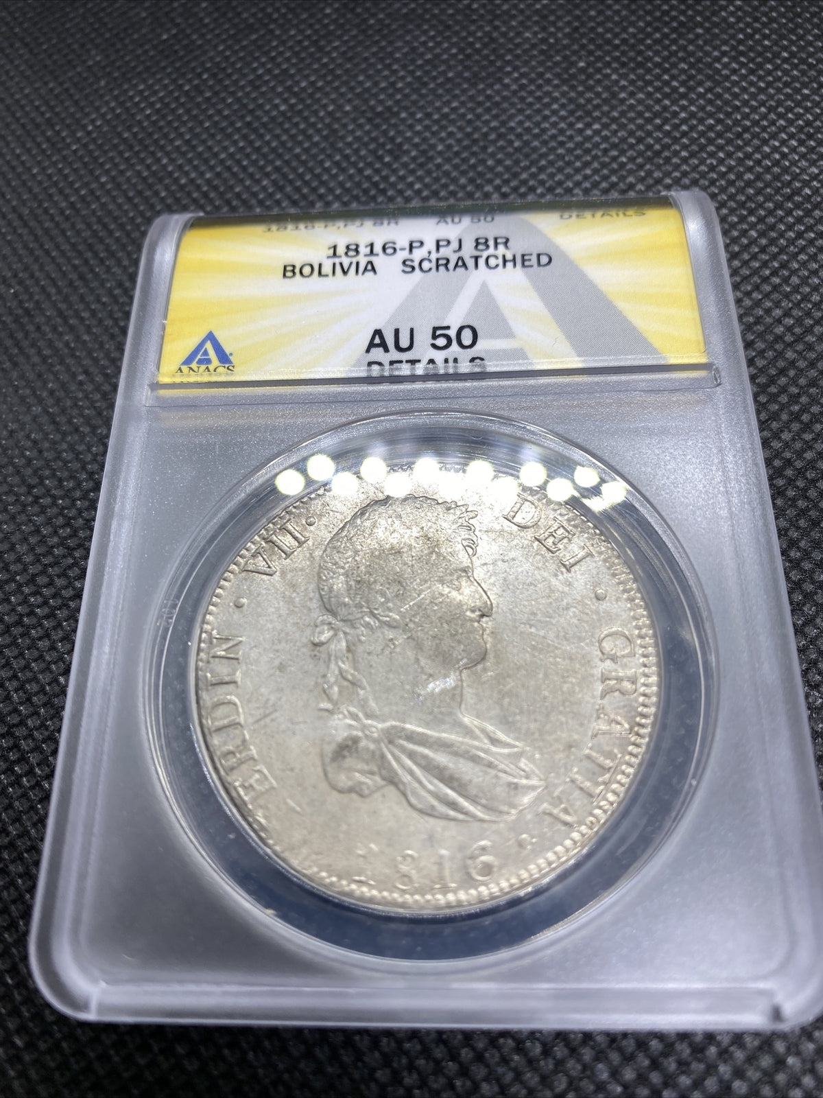 1816 PTS Bolivia 8 Reales 8R Anacs AU50 Details Silver Colonial Rare Potosi #565