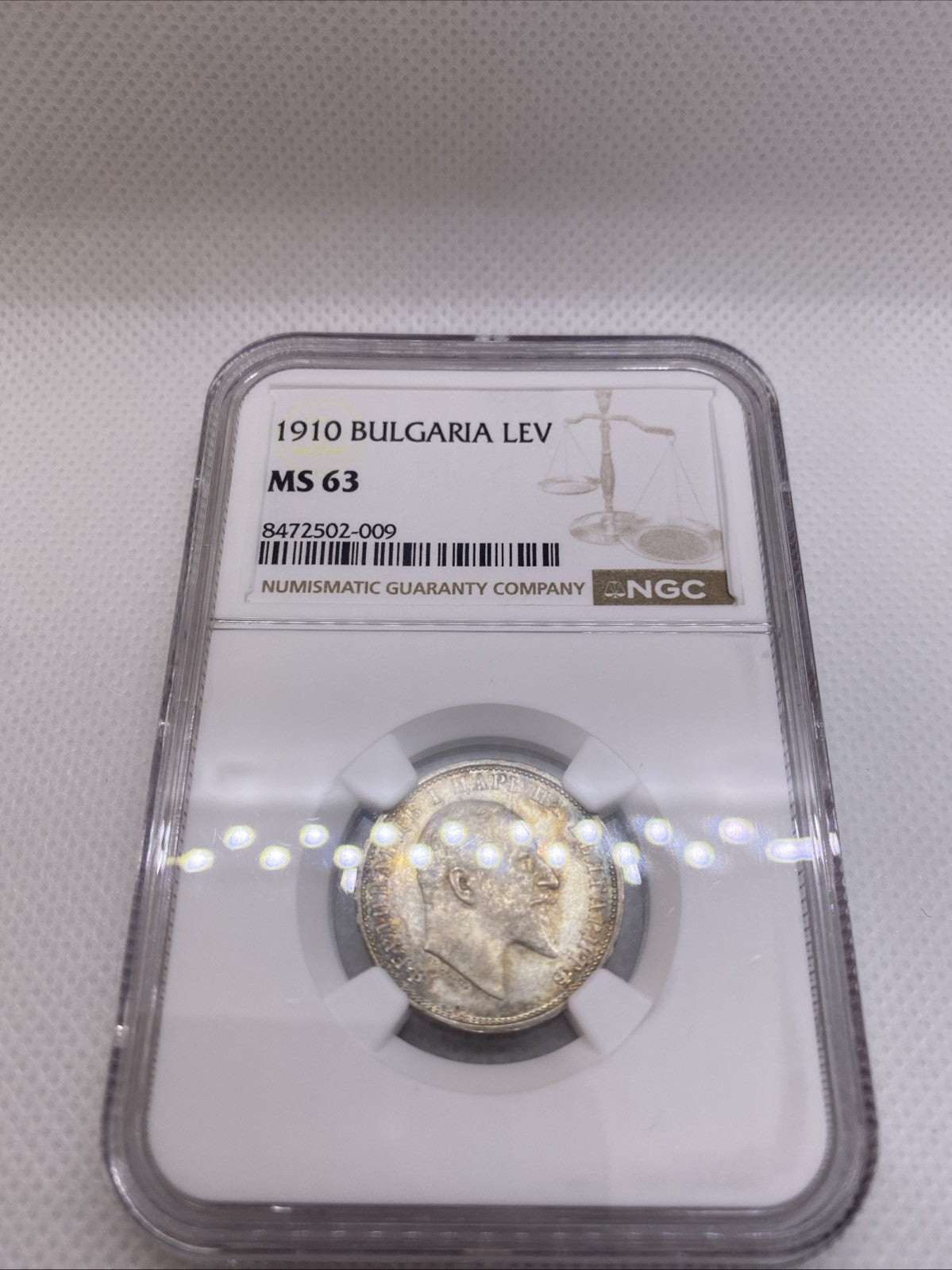 1910 1 LEVA BULGARIA NGC MS63 RARE Very HIGH GRADE