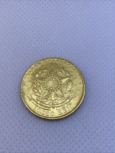 1889 10000 Reis Brazil Gold Coin Beautiful Rare