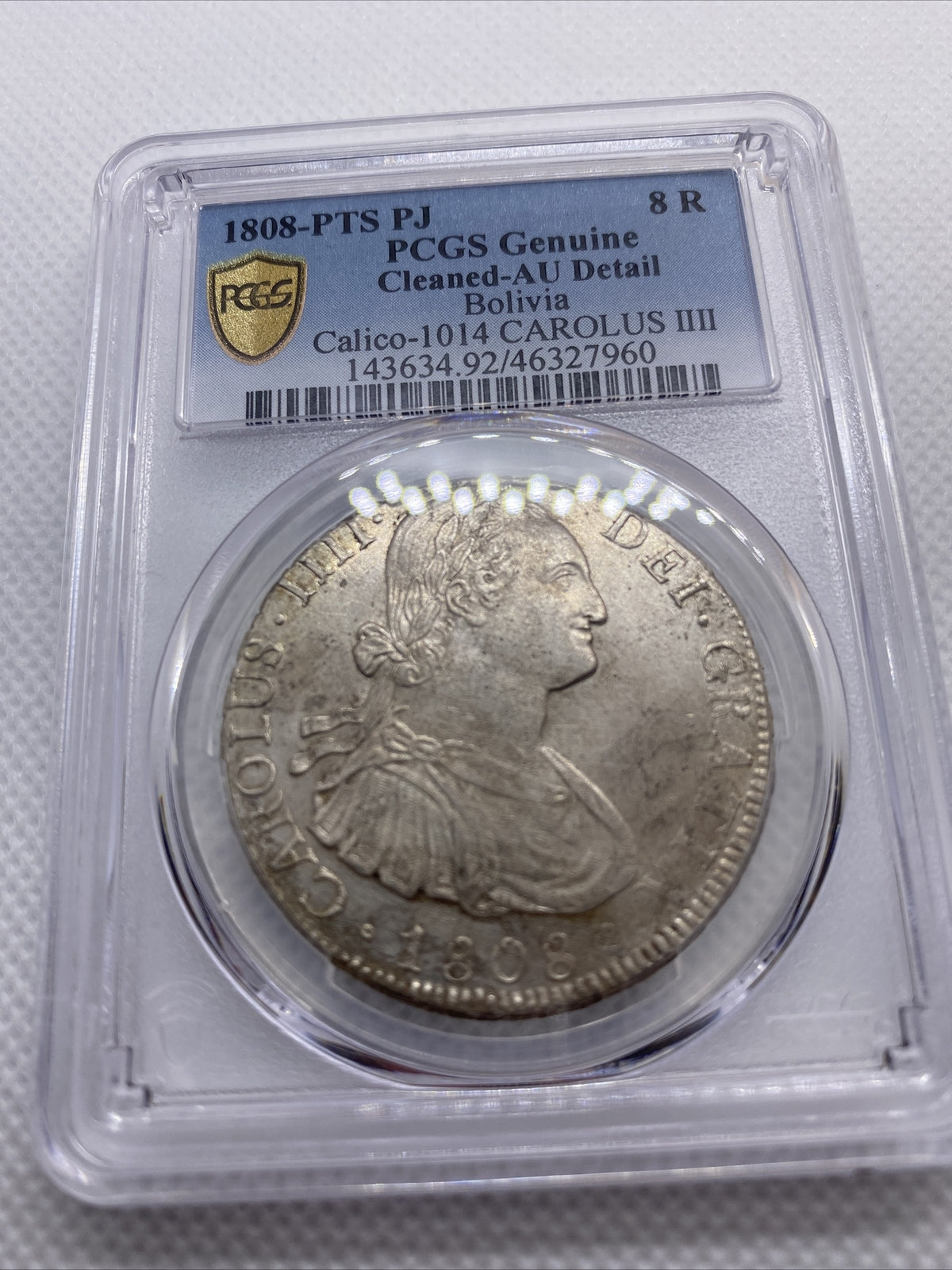 1808 PTS PJ Bolivia 8 Reals Carolus IIII PCGS AU DETAILS Silver Coin #7960