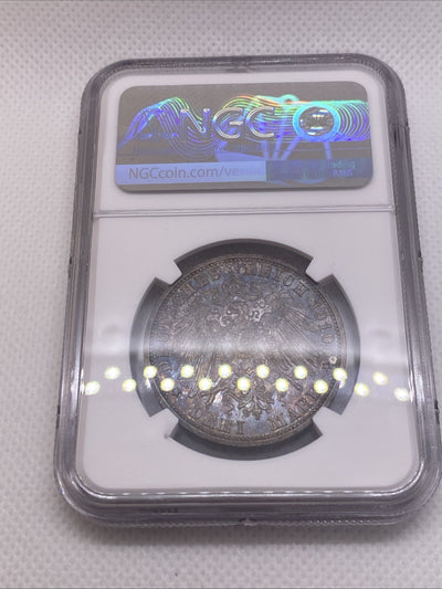 1910A 3M SAXE WEIMAR EISENACH 3 Marks German Wedding NGC MS 62 Silver Toned