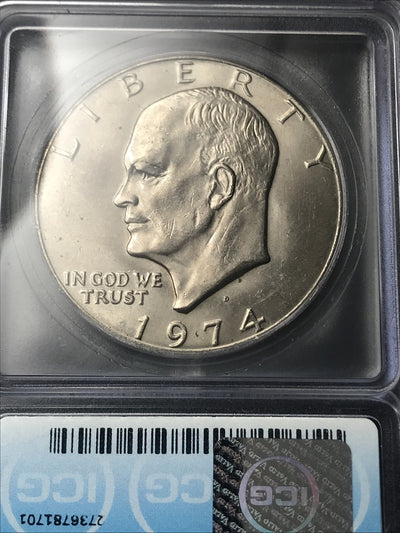 1974 D Eisenhower Dollar ICG MS64 Struck Through $1 Ike Dollar *HIGH GRADE ERROR