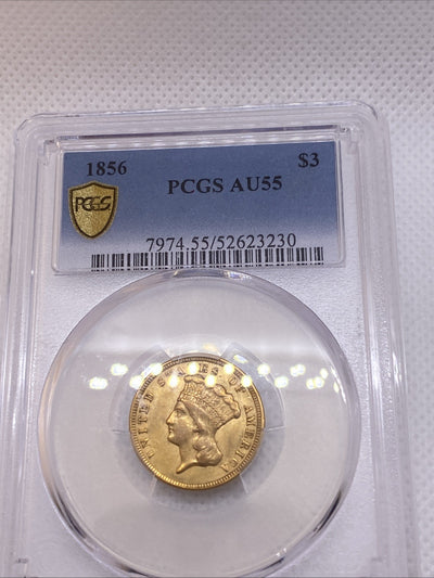 1856 $3 Gold Princess NGC AU55 Three Dollar Gold Piece RARE EARLY US GOLD