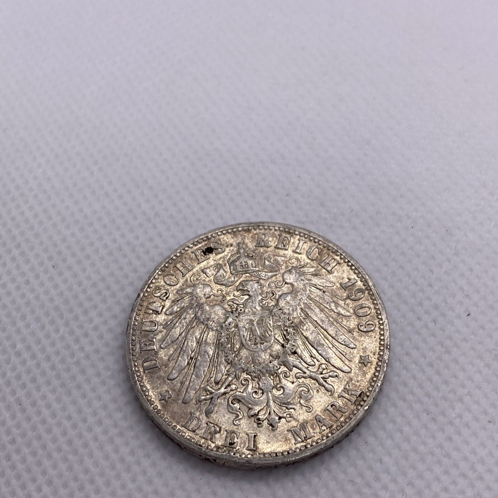 1909 F 3 Mark GERMAN States WURTTEMBERG WILHELM II 90% Silver Coin RARE #56644