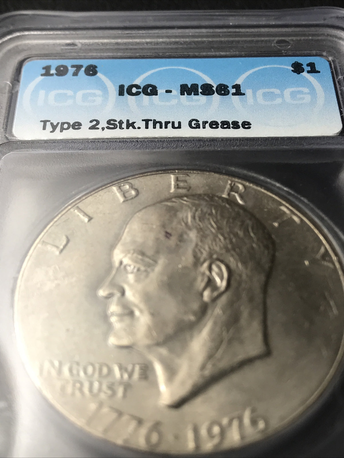 1976 Ike Dollar $1 Struck Thru Error ICG MS61 Mint Error