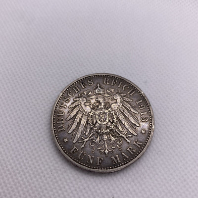 1913-A German States Prussia 5 Mark Silver Coin #48839
