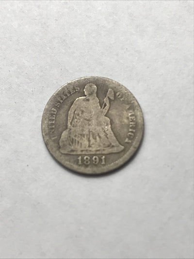 1891 Seated Liberty Dime 10C 90% Silver Coin #NN4960