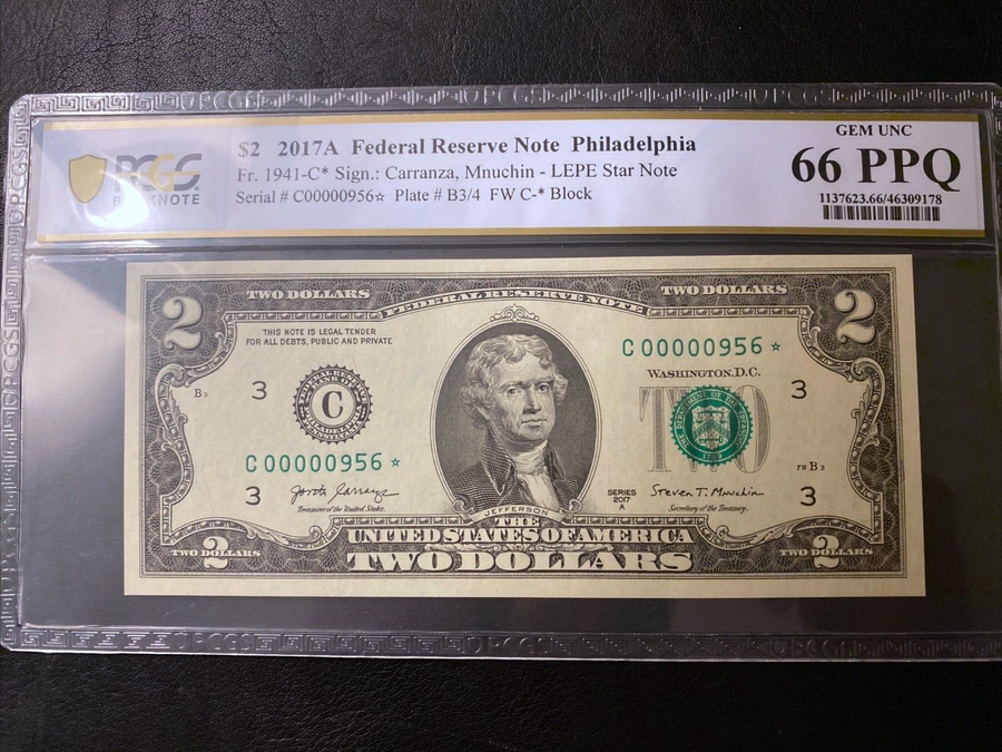 2017  $2 Star Note PCGS 66 PPQ 956* Star Two Dollars 3 Digits Lucky $2 Note HIGH