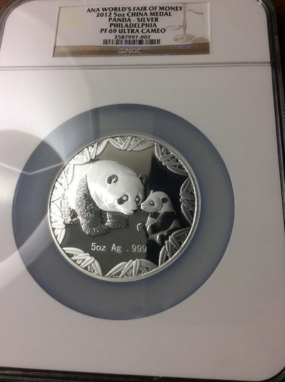 2012 ANA World's Fair of Money 5 oz Silver China Panda Medal PR69 Ultra Cam NGC