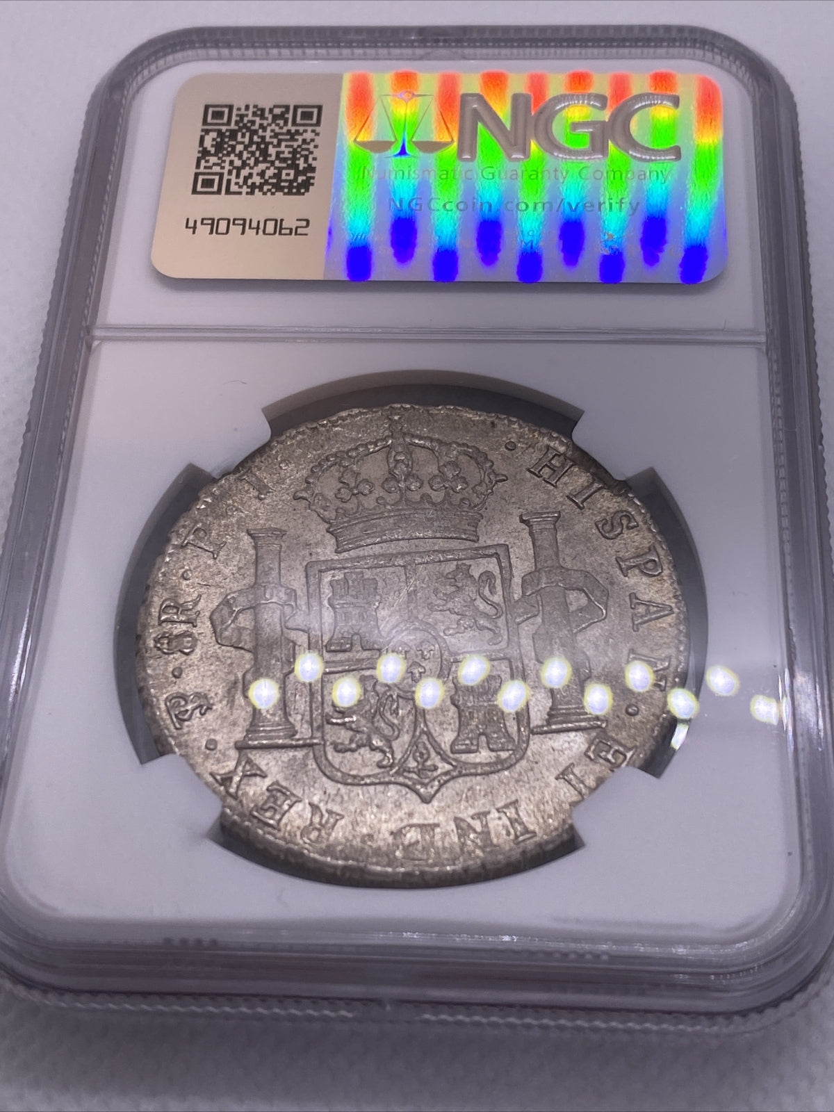 1808 PTS PJ SILVER CHARLES IIII 8 REALES BOLIVIA NGC UNC VERY RARE UNC