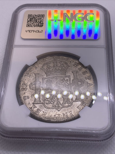 1808 PTS PJ SILVER CHARLES IIII 8 REALES BOLIVIA NGC UNC VERY RARE UNC