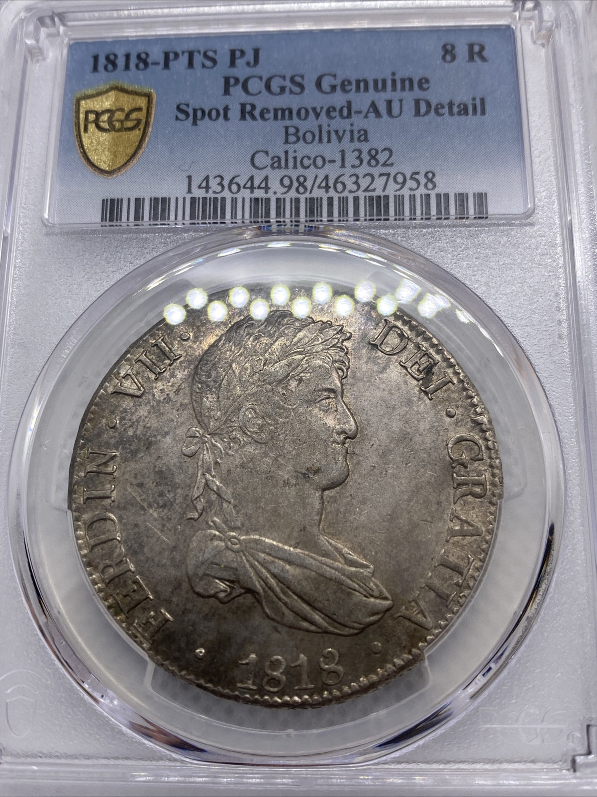 1818 PTS PJ Bolivia Silver 8R 8 Reales AU Details PCGS Silver Potosi #7958