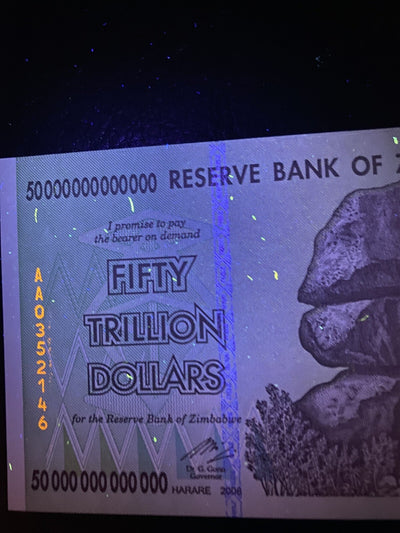2008 50 TRILLION Zimbabwe DOLLARS BANKNOTE New UNC 100 TRILLION SERIES